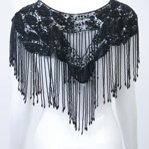 Vintage 1940s Beaded  Fringe Net Cape Top